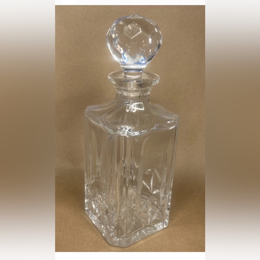 Vintage Atlantis Square Cut Lead Crystal Whiskey Decanter W Stopper 10” Marked